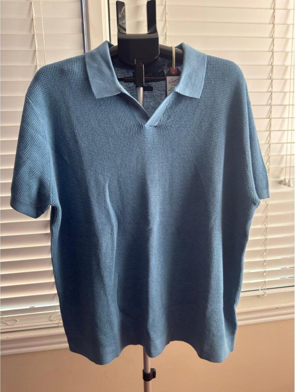 Grayers Jono Texture Stitch Johnny Collar Sweater Polo XL Allure Blue NWT